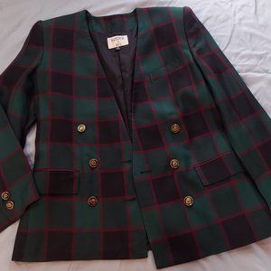 Vintage KASPER for ASL Womens Green Blue Tartan Plaid Suit Jacket Size 10